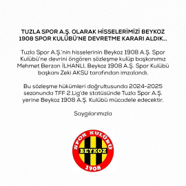 Tuzlaspor, hisselerini Beykoz 1908 SK’ya devrettiğini açıkladı
